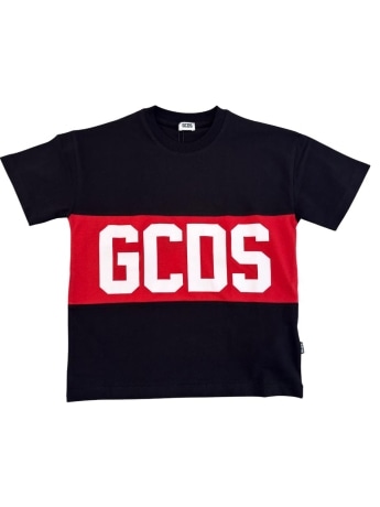 Gcds tshirt nera bambino maxi logo