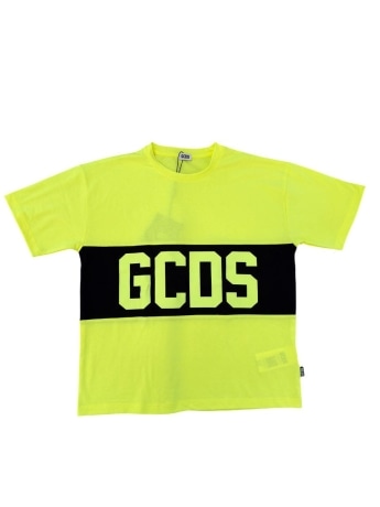 Gcds tshirt giallo fluo bambino maxi logo