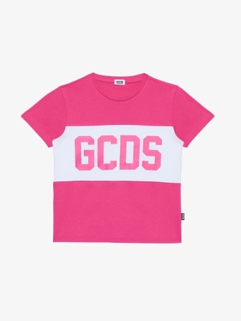 Gcds tshirt fucsia bambina maxi logo