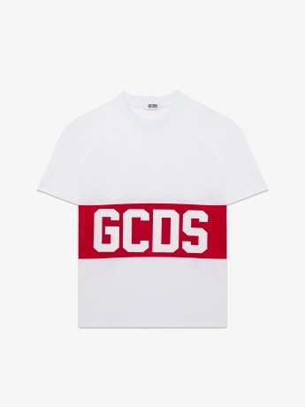 Gcds tshirt bianca rossa bambino maxi logo
