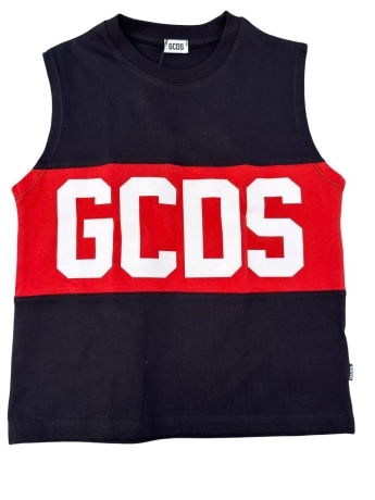 Gcds canotta nera bambino maxi logo