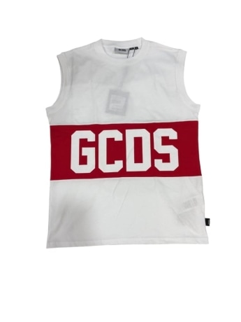 Gcds canotta bianca bambino maxi logo
