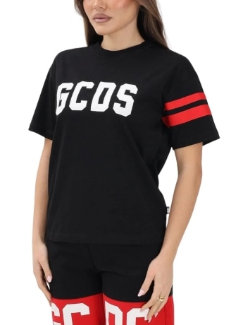 Gcds tshirt nera bambina unisex logo a contrasto