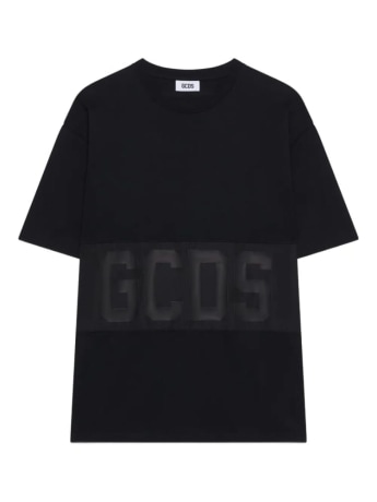 Gcds tshirt nera bambino unisex maxi logo