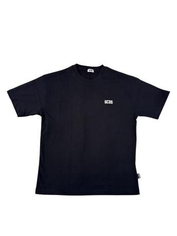 Gcds tshirt nera bambino maxi logo sul retro