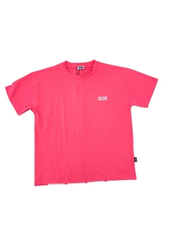 Gcds tshirt fucsia fluo bambina maxi logo sul retro