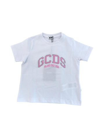 Gcds tshirt bianco bambina maxi logo