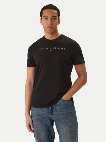 Tommy Jeans tshirt nera giallo uomo logo a contrasto