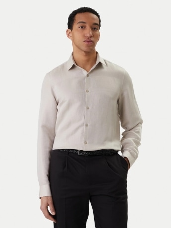 Calvin Klein camicia beige uomo in lino mini logo