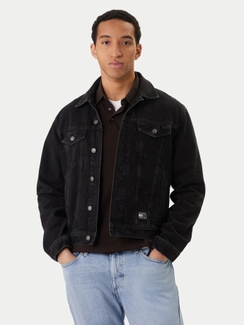 Tommy Jeans giubbotto in denim nero uomo maxi logo