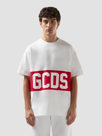 Gcds tshirt bianca uomo maxi logo