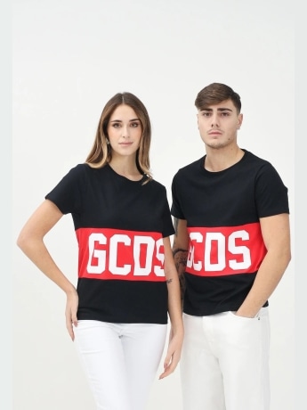 Gcds tshirt nera uomo unisex maxi logo