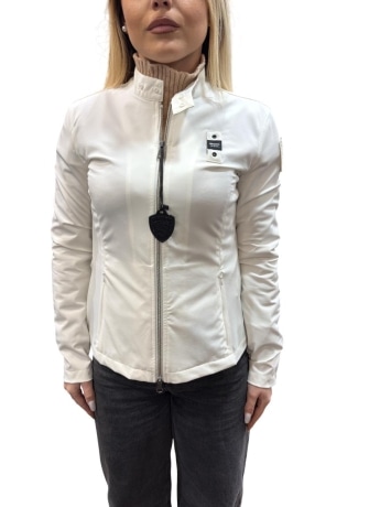 Blauer giubbotto bianco donna logo sul braccio