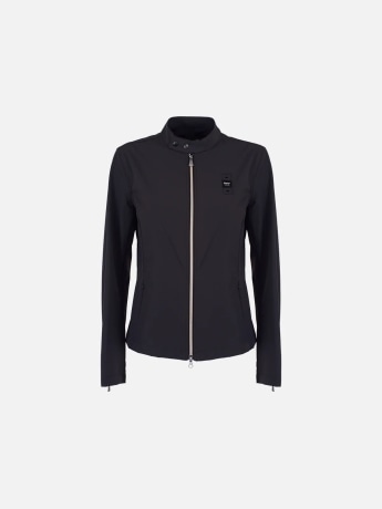 Blauer giubbotto nero donna liscio logo sul braccio