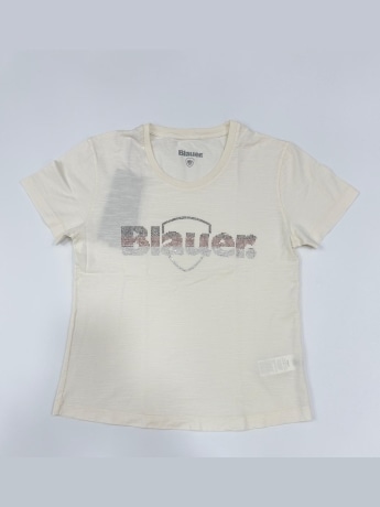 Blauer tshirt crema donna maxi logo strass