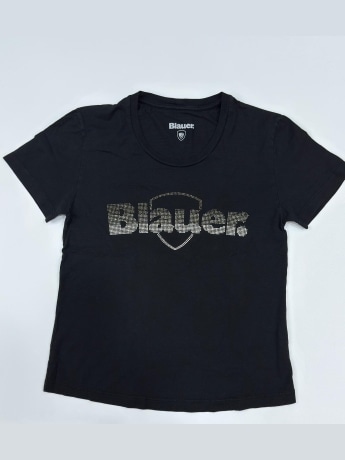 Blauer tshirt nera donna maxi logo strass