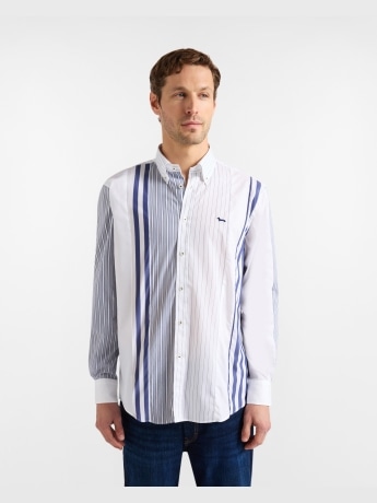 Harmont&blaine camicia bianca uomo a righe mini logo
