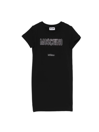 Moschino abito nero bambina logo con strass
