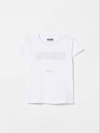 Moschino tshirt bianca bambina logo con strass