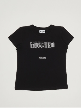 Moschino tshirt nera bambina logo con strass
