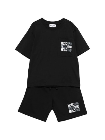 Moschino set nero bambino logo a contrasto