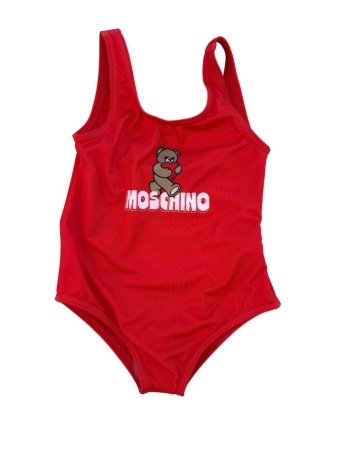 Moschino costume intero rosso neonata logo teddy