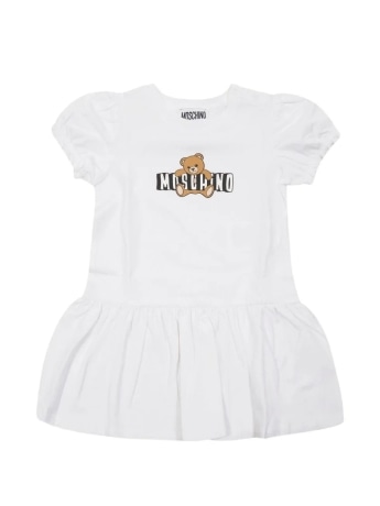 Moschino abito bianco neonata logo teddy sul davanti