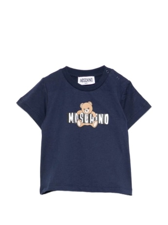 Moschino tshirt blu navy neonato logo teddy
