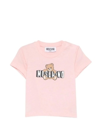 Moschino tshirt rosa neonata logo teddy