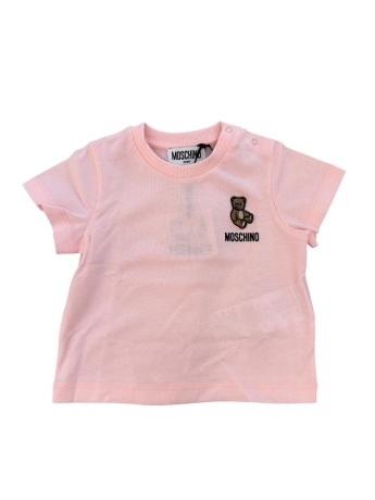 Moschino tshirt rosa neonata mini logo teddy