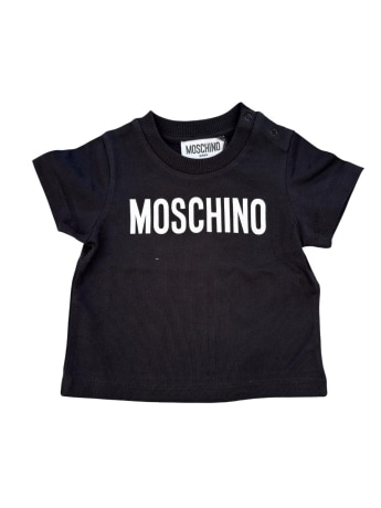 Moschino tshirt nera neonato logo lettering