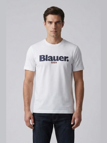 Blauer tshirt bianca uomo maxi logo