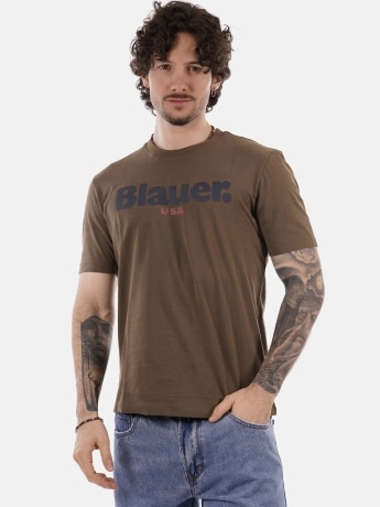 Blauer tshirt marrone uomo maxi logo
