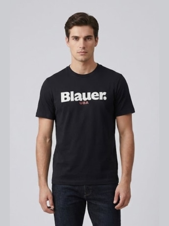 Blauer tshirt nera uomo maxi logo