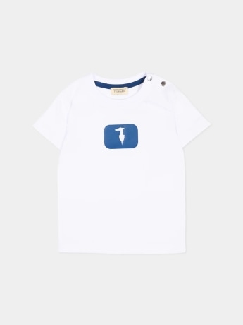 Trussardi tshirt bianca bambino logo blu
