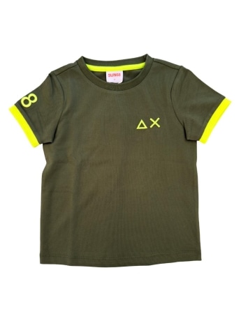 Sun68 tshirt verde scuro bambino logo fluo