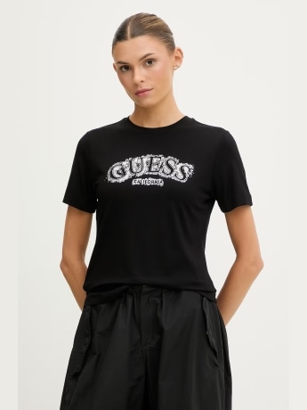 Guess tshirt nera donna maxi logo