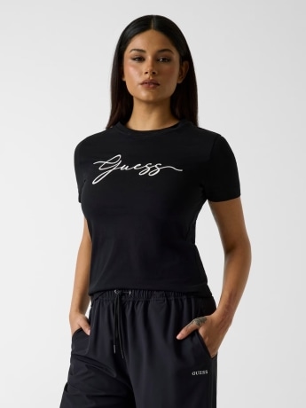 Guess tshirt nera donna logo ricamato