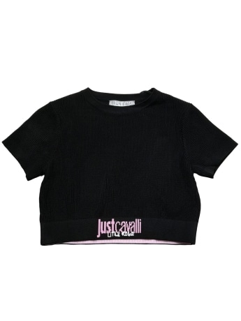 Just Cavalli tshirt nera bambina crop con logo