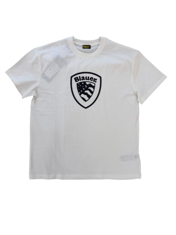 Blauer tshirt bianca bambino logo scudetto