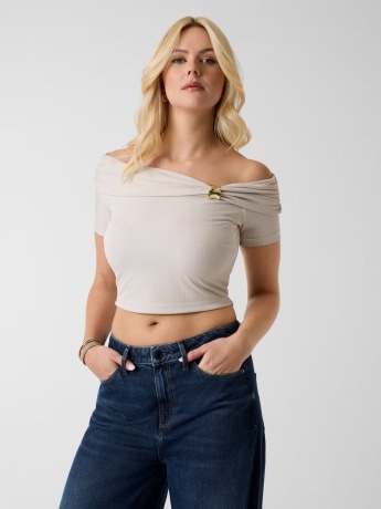 Guess tshirt beige donna mini logo