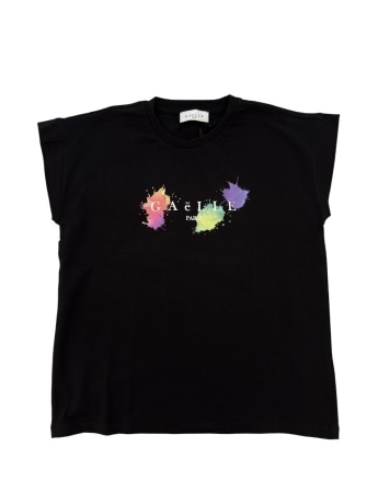 Gaelle tshirt nera bambina logo multicolor