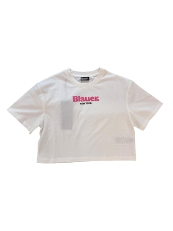 Blauer tshirt bianca rosa bambina con logo