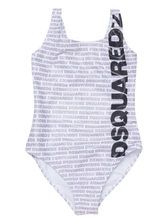 Dsquared2 costume bianco bambina intero logo all over