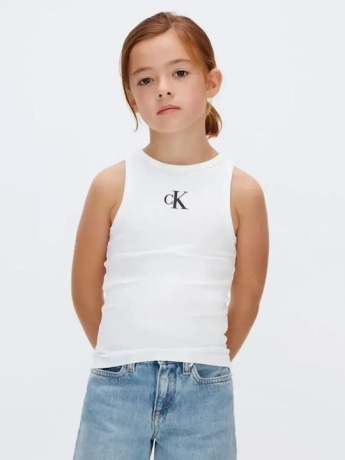 Calvin Klein canotta bianca bambina logo sul davanti