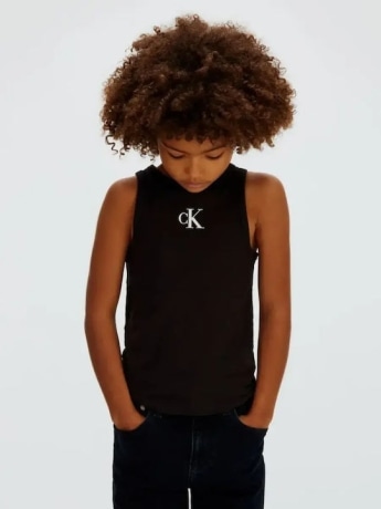 Calvin Klein canotta nera bambina logo sul davanti
