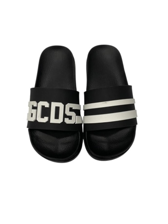 Gcds ciabatte nere bambino maxi logo