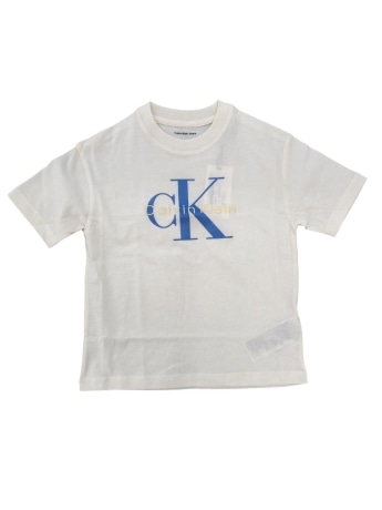 Calvin Klein tshirt crema bambino maxi logo blu