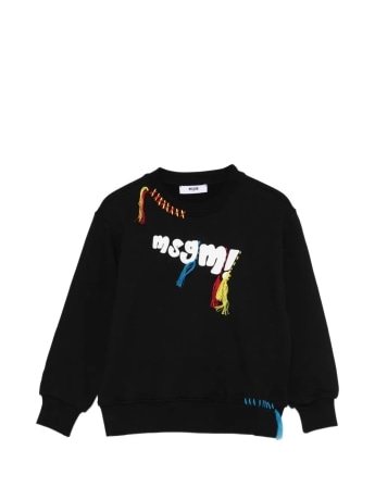 Msgm felpa nera bambino logo multicolor