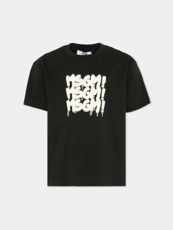 Msgm tshirt nera bambino maxi logo